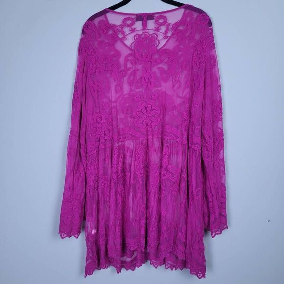 Lane Bryant Womens Sheer Embroidered Lace Babydoll Top Sz 18/20 Pink Boho Fairy - Picture 2 of 8